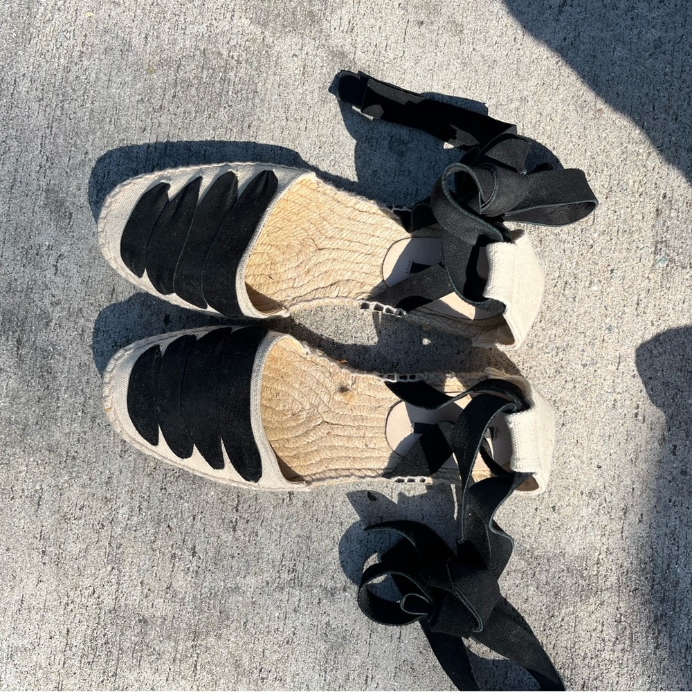 Zara Black and Cream Espadrilles with Platform Sole